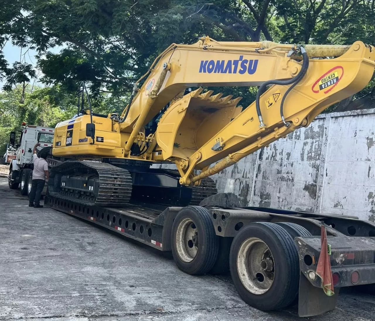 Komatsu excavator in transport to site
