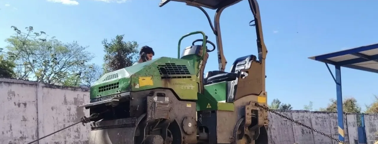 Compaction roller on a residential project