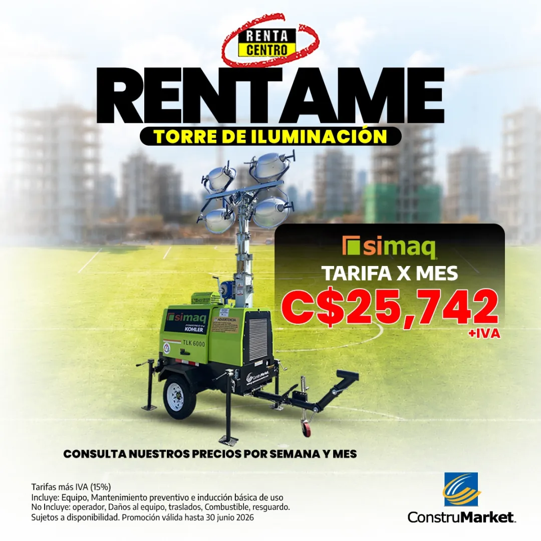 RentaCentro Nicaragua promotion — SIMAQ TLK6000 light tower at C$25,742 per month (plus VAT). Ask about weekly and monthly rates.
