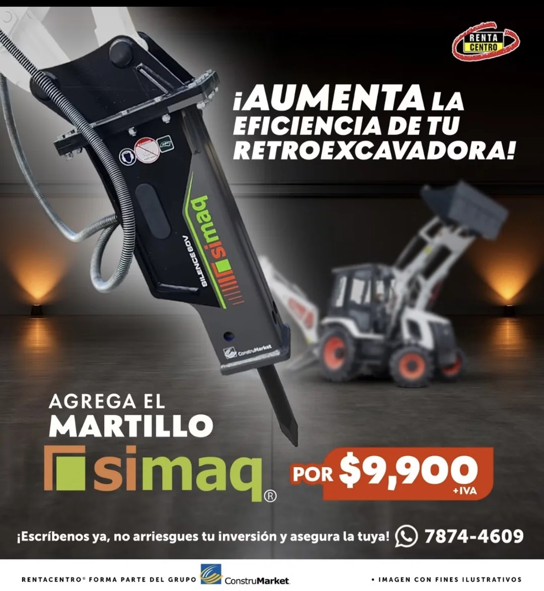En venta — martillo hidráulico SIMAQ para retroexcavadora, $9,900 +IVA.